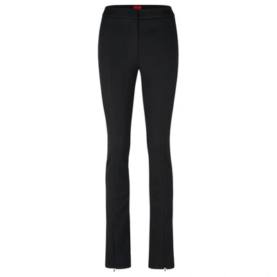 Hugo Skinny-fit Trousers In Piqu Jersey With Zipped Hems In Black
