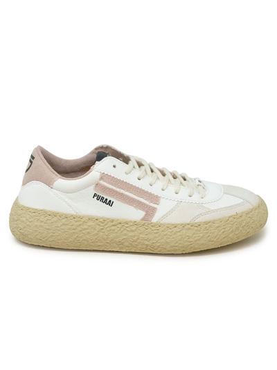 Puraai Classic White And Pink Vegan Leather Sneakers In Neutrals