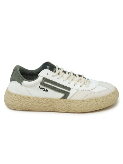 Puraai 1.01 Classic White And Green Vegan Leather Sneakers In Grey