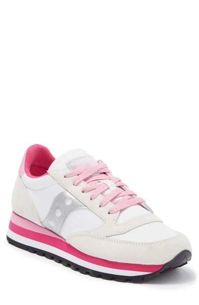 Saucony Jazz Triple Sneakers In White Suede And Fabric In White/gray/pink