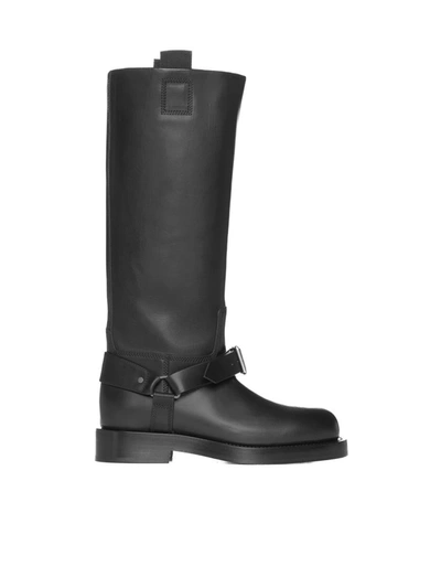 Burberry Saddle Knee-high Leather Boots In Black