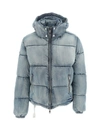 Purple Brand Denim Padded Hooded Jacket In Mid Indigo