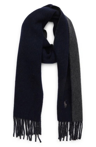 Polo Ralph Lauren Polo Pony Wool-blend Scarf In Navy/ Charcoal