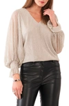 Vince Camuto Women's V-neck Velvet Shine Blouson-long-sleeve Top In Elegant Pearl