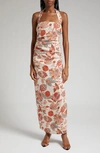 SIR NOEMI FLORAL HALTER NECK LINEN MAXI DRESS