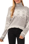 Cece Women's Fair Isle Long Sleeve Turtleneck Sweater In Light Heather Grey