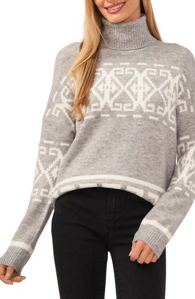 Cece Women's Fair Isle Turtleneck Sweater In Light Heather Grey