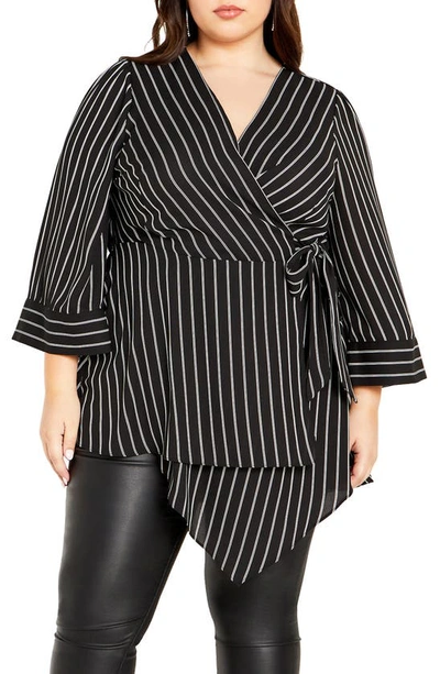 City Chic Trendy Plus Size Jemma V-neck Wrap Top In Black,white