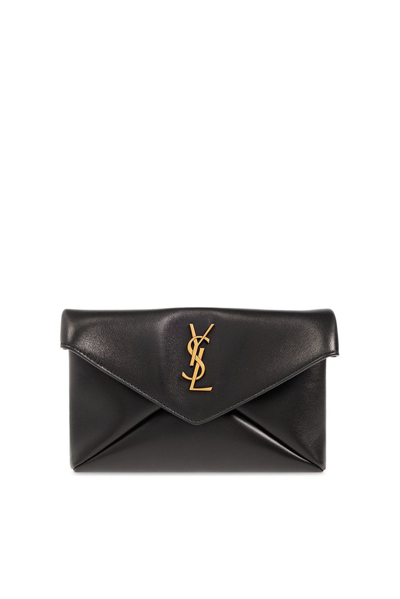 Saint Laurent Cassandre Leather Clutch In Black