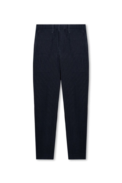 Issey Miyake Homme Plissé  High Waist Cropped Trousers In Blue