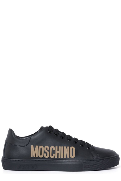 Moschino Logo-embossed Leather Sneakers In Black