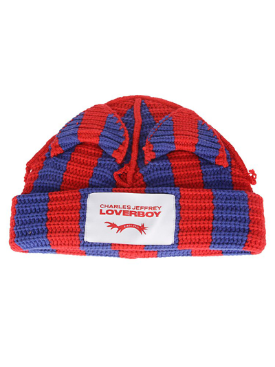 Charles Jeffrey Loverboy Striped Ears Knit Beanie In Red