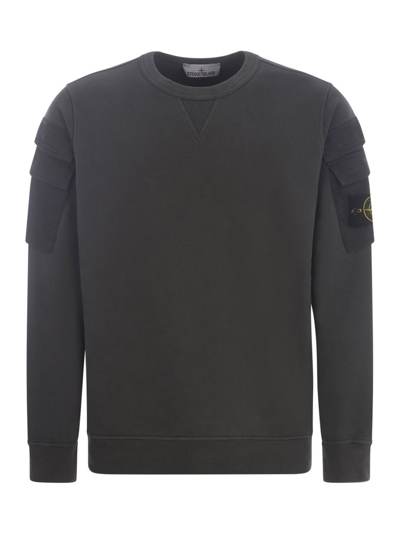 Stone Island Long Sleeved Compass Patch Sweatshirt In Grey