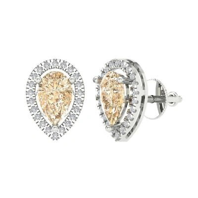 Pre-owned Pucci 2.52 Pear Round Cut Halo Classic Stud Natural Morganite Earrings 14k White Gold