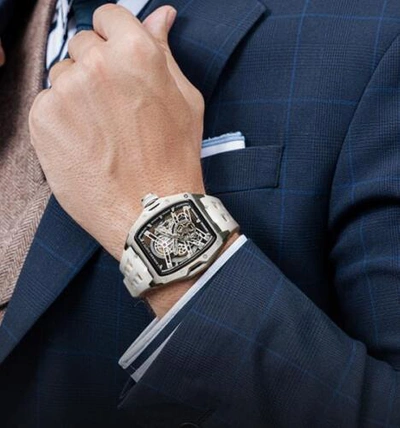 Pre-owned Gatti Men Automatic Watch Luxury Tonneau Mechanical Wristwatch Luminous White