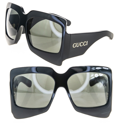 Pre-owned Gucci Black Unisex Angular Mask 1243 Unisex Chunky Bold Gg1243s Sunglasses 001 In Gray