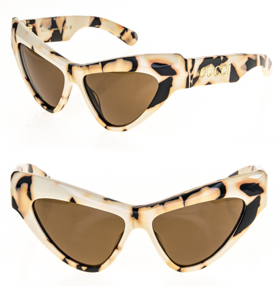 Pre-owned Gucci Ivory Brown Abstract Print 1294 Chunky Bold Cat Gg1294s Sunglasses 003