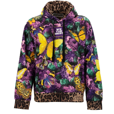 Pre-owned Dolce & Gabbana X Dj Khaled Butterfly Leopard Hoodie Sweater Purple Yellow 11366