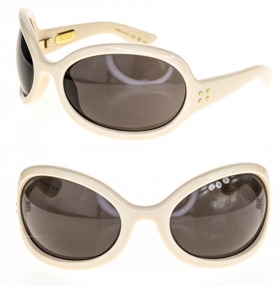 Pre-owned Gucci White Brown Unisex Angular Mask 1381 Chunky Bold Gg1381s Sunglasses 003