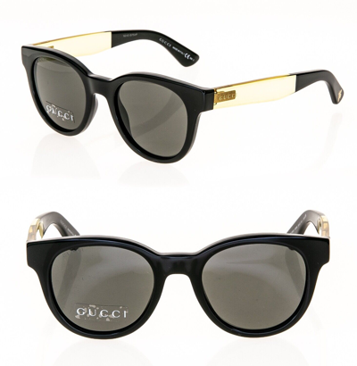 Pre-owned Gucci Gg1159s Round Black Crystal Yellow Stripe Unisex Sunglasses 1159 Authentic In Gray