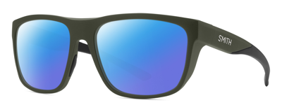 Pre-owned Smith Optics Barra Unisex Classic Polarized Sunglasses In Matte Moss Green 59 Mm In Blue Mirror Polar