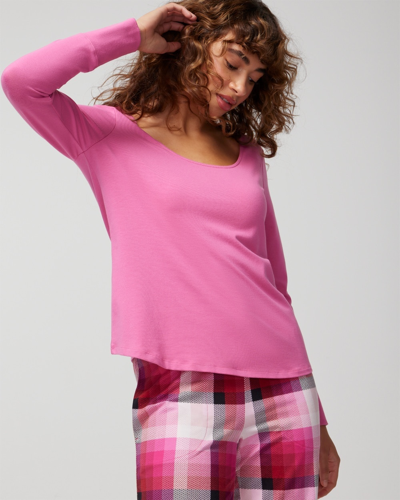 Soma Women's Embraceable Long Sleeve Pajama Top In Poet Pink Size Medium |