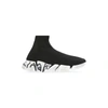 Balenciaga Speed 2.0 Graffiti Stretch Knit Sneakers In Blck/wht