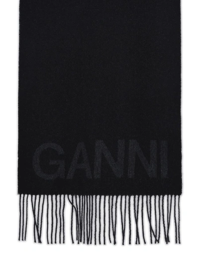 Ganni Black Recycled Wool Scarf