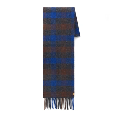 Woolrich Check-pattern Wool Blend Scarf In Blue_buffalo