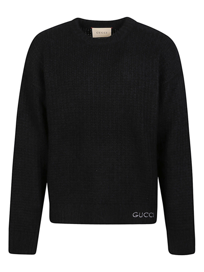 Gucci Wool Sweater With Logo In Black