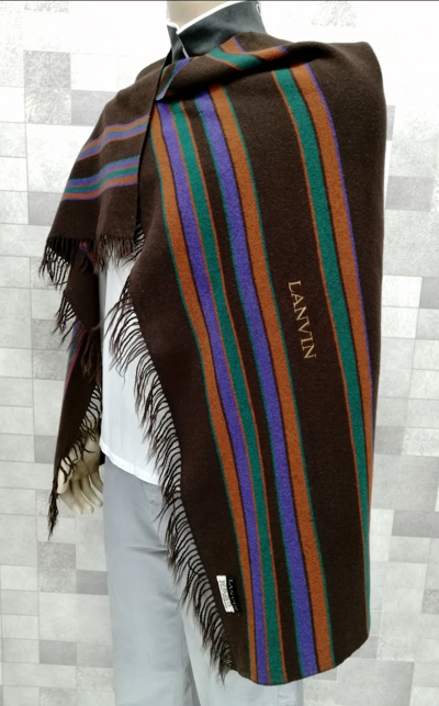 Pre-owned Lanvin X Vintage Lanvin Wool Native Striped Shawl Body Wrap In Brown