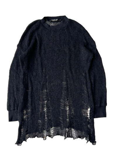Pre-owned Comme Des Garcons X Junya Watanabe Aw99 Junya Watanabe Destroyed Mesh Knit Sweater Loose Knit In Black