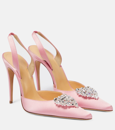 Magda Butrym Crystal-embellished Satin Slingback Pumps In Pink