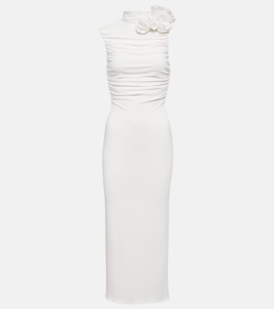 Magda Butrym Bridal Floral-appliqué Ruched Midi Dress In White