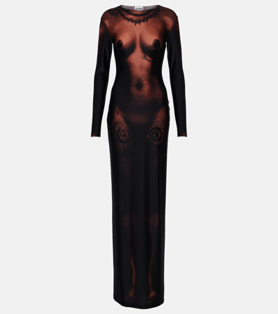 Jean Paul Gaultier Ebony Body Tattoo Dress Woman Nude In Polyamide In Brown