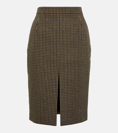 Saint Laurent Check Front-slit Pencil Skirt In Beige