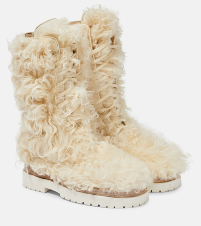 Magda Butrym Shearling Lace-up Boots In Beige