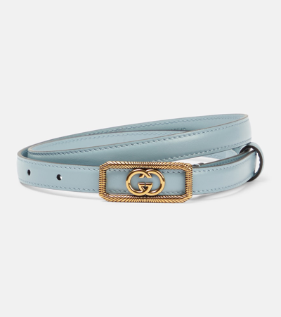 Gucci Gg Leather Belt In Blue