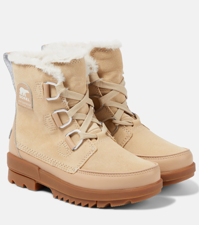 Sorel Torino Ii Faux Fur-trimmed Suede, Leather And Rubber Ankle Boots In Neutrals