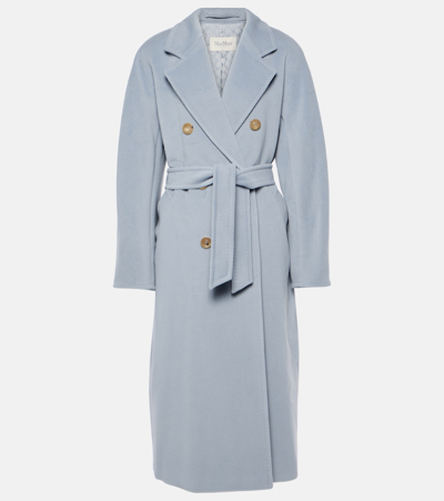 Max Mara Madame Wool And Cashmere Long Belted Coat In Sky Blue