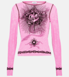 Jean Paul Gaultier Printed Safe Sex Tattoo Long Sleeve Crew Neck Top In Pink