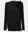 Magda Butrym Draped Floral V-neck Blouse In Black