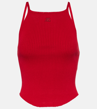Courrèges Holistic Ribbed Viscose Knit Tank Top In Red