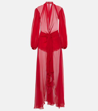 Dolce & Gabbana Sheer Bow-detail Chiffon Gown In Red
