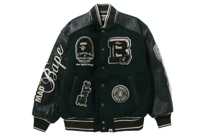Pre-owned Bape Patch Varsity Jacket Green