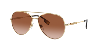 Burberry Womens Gold Be3147 Aviator-frame Metal Sunglasses In Brown