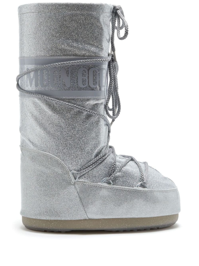 Moon Boot Icon Glitter Boot In Silver
