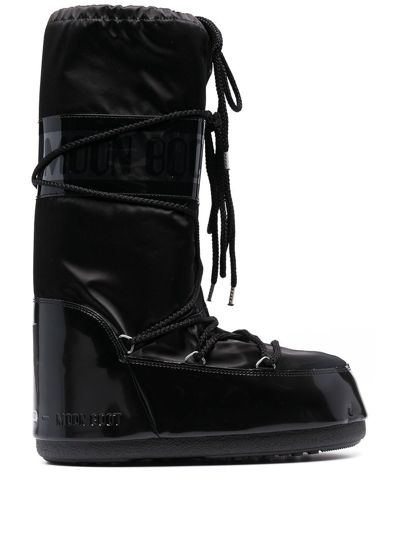 Moon Boot Icon Glance Satin Snow Boots In Black