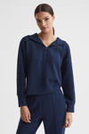 Reiss Jemma Half Zip-fastened Stretch Woven-blend Hoody In Navy