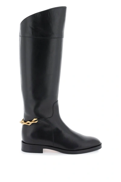 Jimmy Choo Nell Leather Chain Tall Riding Boots In Black